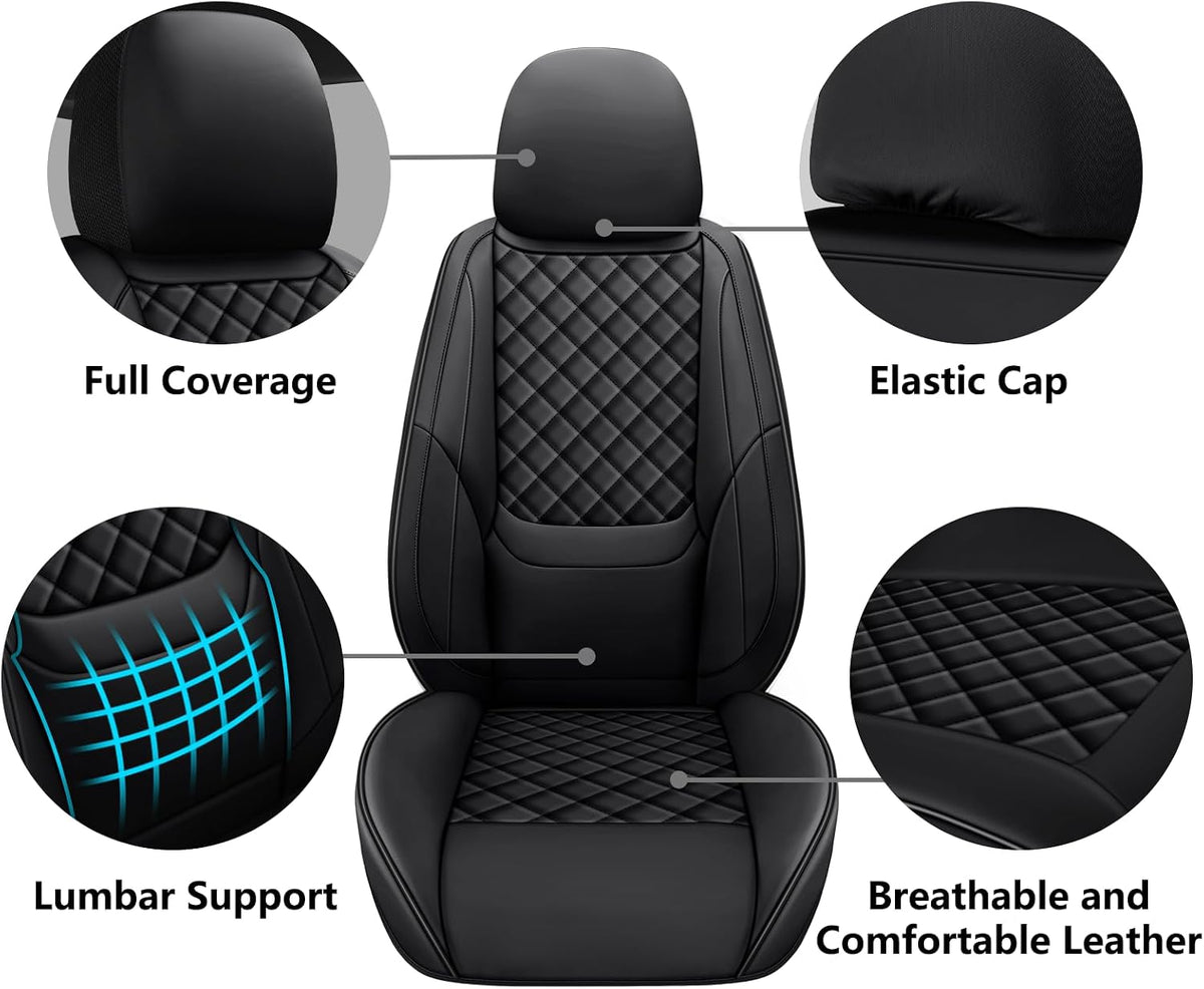 Full Coverage Black Leather Car Seat Covers Full Set