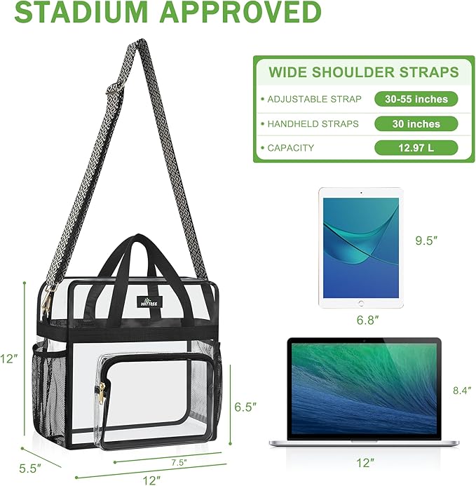 MAY TREE Clear Bag for Stadium Events, 12×6×12 Clear Tote Bag