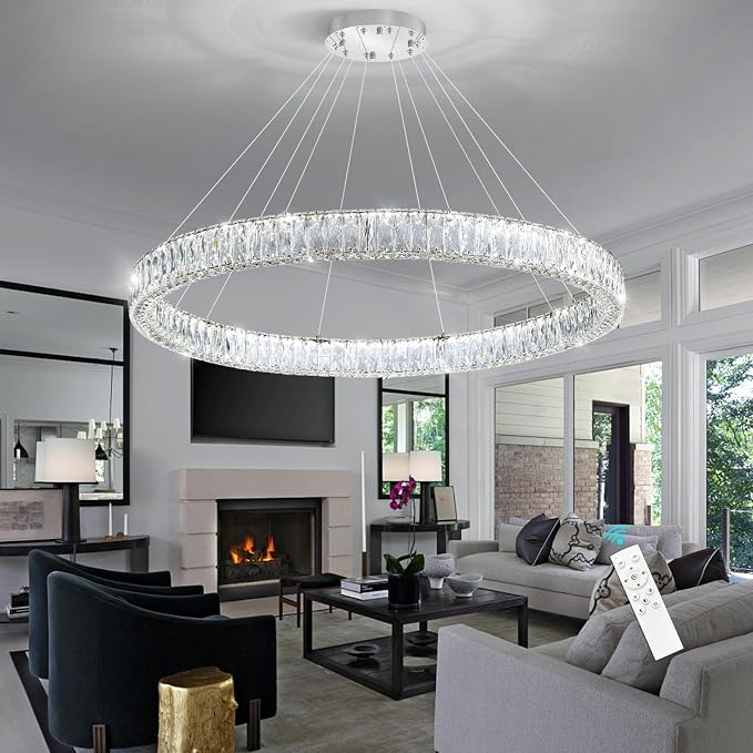 HAIXIANG Modern Crystal Chandelier Dimmable Large Ring LED Pendant Lights