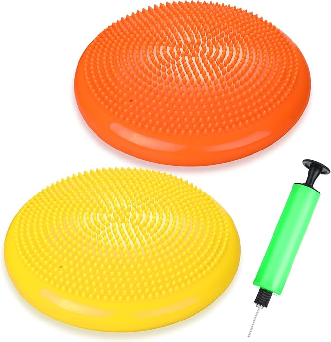 2 Pcs Wiggle Seat Inflated Wobble Cushion Flexible Balance Disc with Air Pump for Core Stability Strengthening Improving Posture Physical Exercise