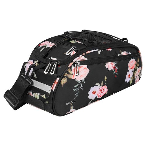 MOSISO Bike Rack Bag, Peony Waterproof Bicycle Trunk Pannier Rear Seat Pouch Cycling Bike Carrier Backseat Storage Luggage Saddle Shoulder Bag, Black