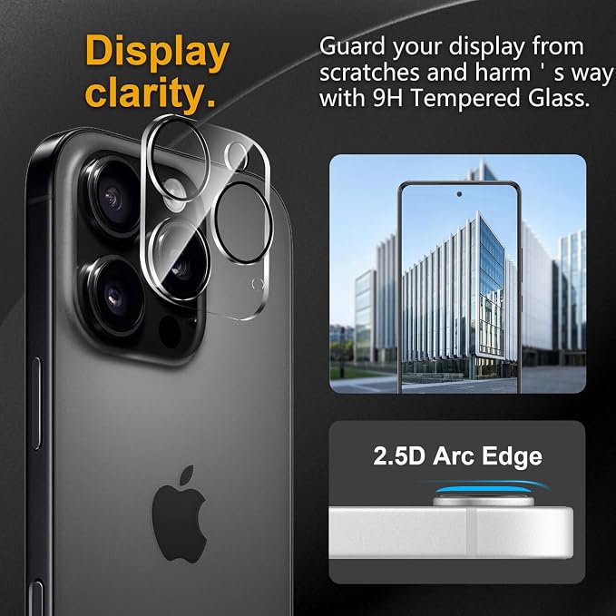 3 Pack Camera Lens Protector for iPhone 16 Pro/16 Pro Max, Tempered Glass