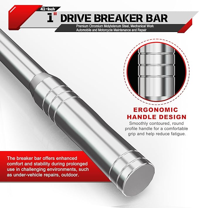 41-Inch 1” Drive Breaker Bar, Heavy Duty Extension Breaker Bar, 250° Rotatable Head, Premium Chromium Molybdenum Steel, Mechanical Work, Automobile and Motorcycle Maintenance and Repair