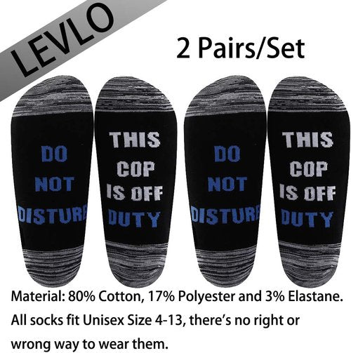 LEVLO Police Officer Gift Socks - Do Not Disturb This Cop Is Off Duty | 2 Pairs for Father's Day