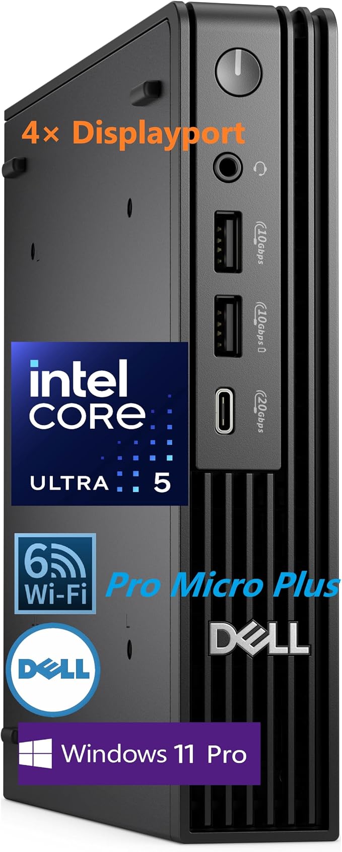 Dell Pro Micro Mini Desktop, AI PC with Intel Core Ultra 5 235T | (14-Core, 13 Tops NPU), 32GB DDR5, 1TB SSD, WiFi 6, Windows 11 Pro - for Business Office Home & Multi-Monitor Workstations