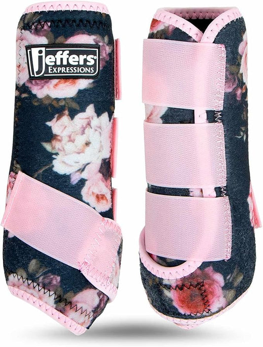 Jeffers Expression Protective Horse Boots 1 Pair, Rose Garden - Safe Neoprene Leg Guards, Comfortable Fit, Durable Strap Closures, Front & Hind Support, Accessories for Travel & Riding - Large