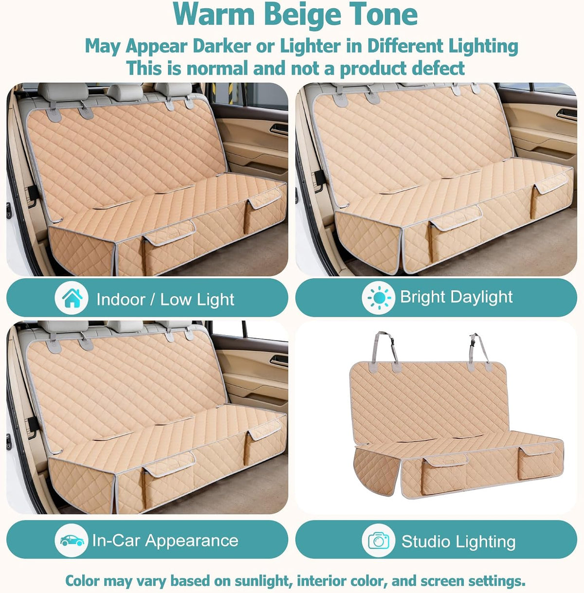 Bark Lover Dog Car Seat Cover for Back Seat Waterproof Backseat Protector, Nonslip Rear Seat Cover for Kids,Universal Size Fits Cars Trucks SUVs (Beige)