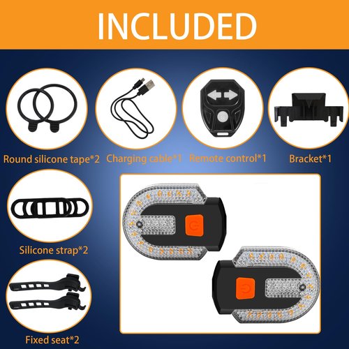 Bike Turn Signals, Turn Signals for ebike with Horn, Bike Tail Light 5 Modes Waterproof Strobe Front and Rear Bike Lights, USB Charging Remote Control Splited/Integrated. (2pcs Lights)
