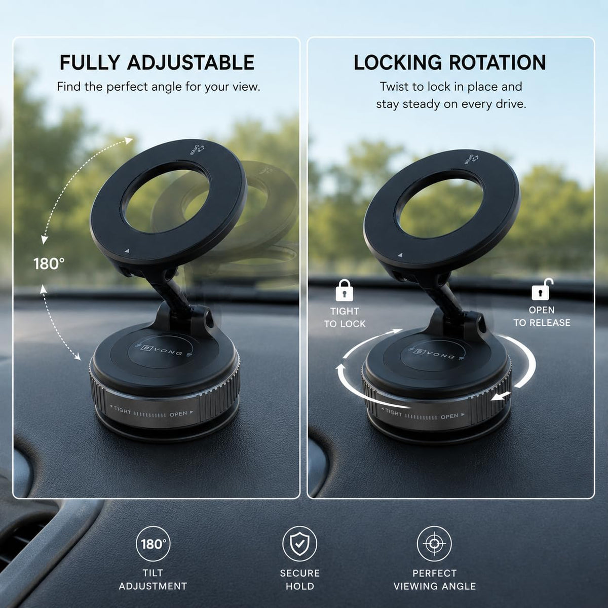 Car Phone Holder, Car Phone Mount, Magnetic Phone Holder, 360° Adjustable Mount, Strong Suction Cup, Magsafe Compatible, [Easy Twist and Lock Mount]