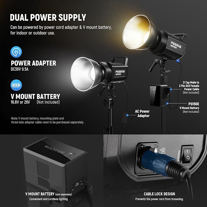 NEEWER FS300B 300W LED Studio Video Light, Bi Color COB Continuous Lighting