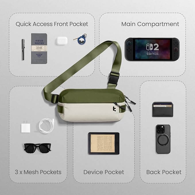 tomtoc Compact EDC Sling Bag 3L-10L, Minimalist Crossbody Bag Chest Shoulder