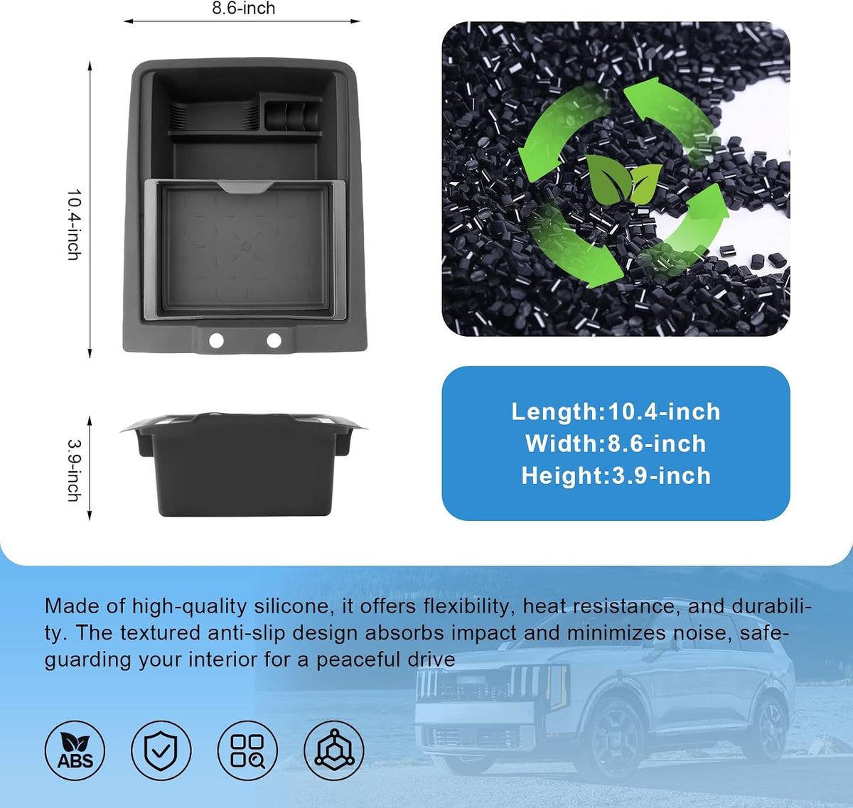 Double Layer, 2027 Telluride Center Console Organizer for Kia Telluride (SX Prestige, X-Line SX Prestige, X-Pro SX Prestige),Durable ABS&Anti-Slip Rubber Console Tray 2027 Telluride Accessories