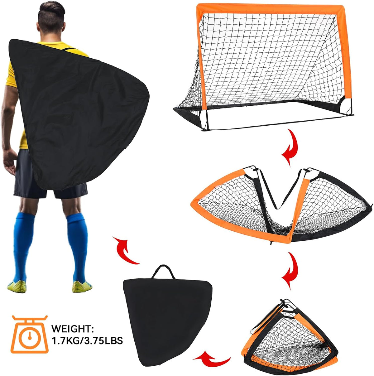 Skiennix 2-Pack Soccer Goals - Pop Up Folding Mini Goals for Indoor/Outdoor Practice | 4’ x 3’ with Carry Bag