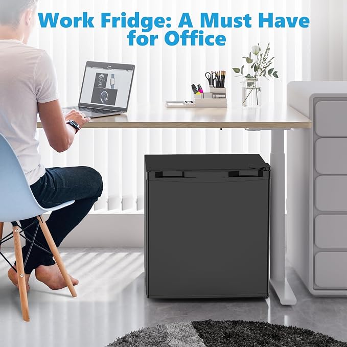 Electactic 1.6 Cu.ft Mini Fridge, Compact Single Reversible Door Refrigerator, Adjustable Thermostat, Ultra Quiet, Energy Efficient for Office, Dorm, Bedroom, Apartment -Black