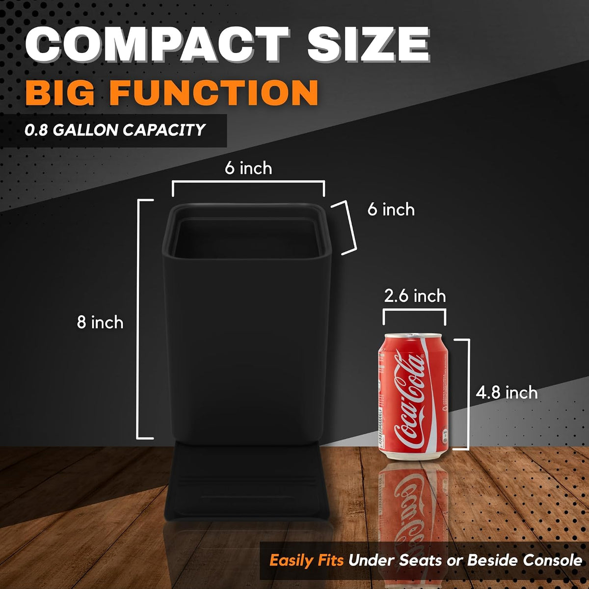 Car Trash Can with Stability Wings – Leakproof Portable Garbage Bin for Fabric & Rubber Mats – Compact Durable Plastic Auto Organizer for Cars, SUVs, Trucks (Black, Medium)