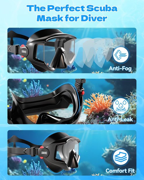 Aegend Snorkeling Gear - Anti-Fog Diving Mask with Dry Snorkel Set | Panoramic Wide View & Mesh Bag