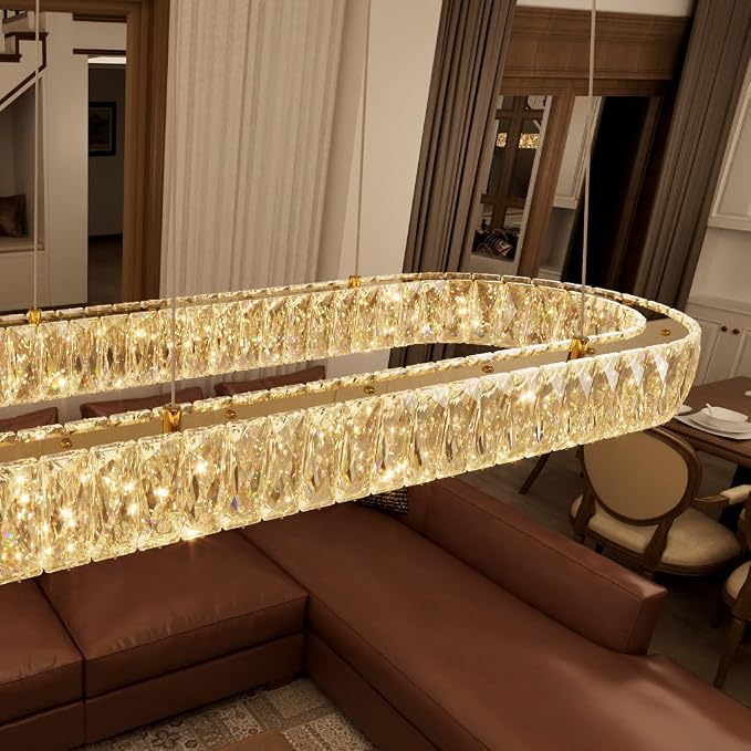 HAIXIANG Modern Crystal Chandelier Dimmable LED Long Chandeliers