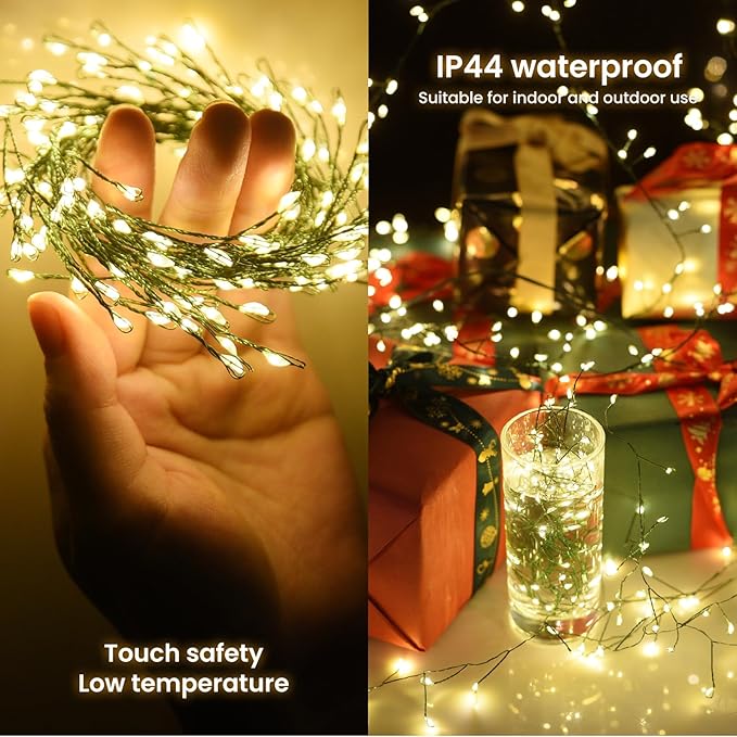 Dailyart Fairy Lights Plug in, 200 Led Fairy Light with Remote 10Ft Fairy Lights with Timer 8 Modes Warm Lights for Bedroom Wreath Party Window Wedding Christmas Tree Decoration Green Wire
