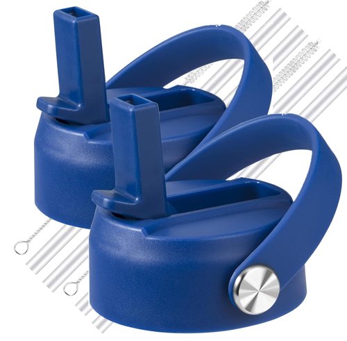 LLCJYYCY Straw Lid for Hydro Flask,Lids with Straw for Hydro Flask Wide Mouth 20 32 40 oz,Flexible Handle Replacement Lid,Sport Water Bottle Replacement Top Accessories,BPA Free(2 PCS Navy Blue)