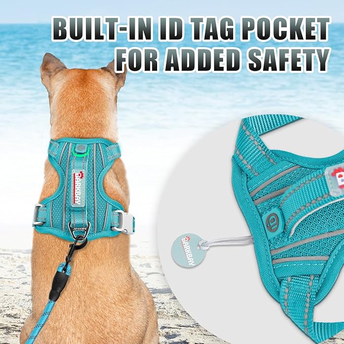 BARKBAY No Pull Dog Harness Large Reflective Dog Harness with Front Clip and Easy Control Handle for Walking Training Running with ID tag Pocket(Ocean Blue,S)