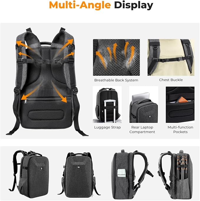 K&F CONCEPT Camera Backpack, Hardshell Photography DSLR Camera Bag