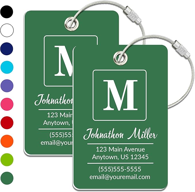 Personalized Luggage Tag | 2 Pack | Custom Luggage Tags for Suitcases | Kids Backpack Tag | 10 Color Options & Choose Font, Font Color