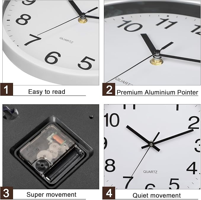 Inbagi 8 Pcs Wall Clock Large Silent Battery Operated Wall Clocks Modern Non