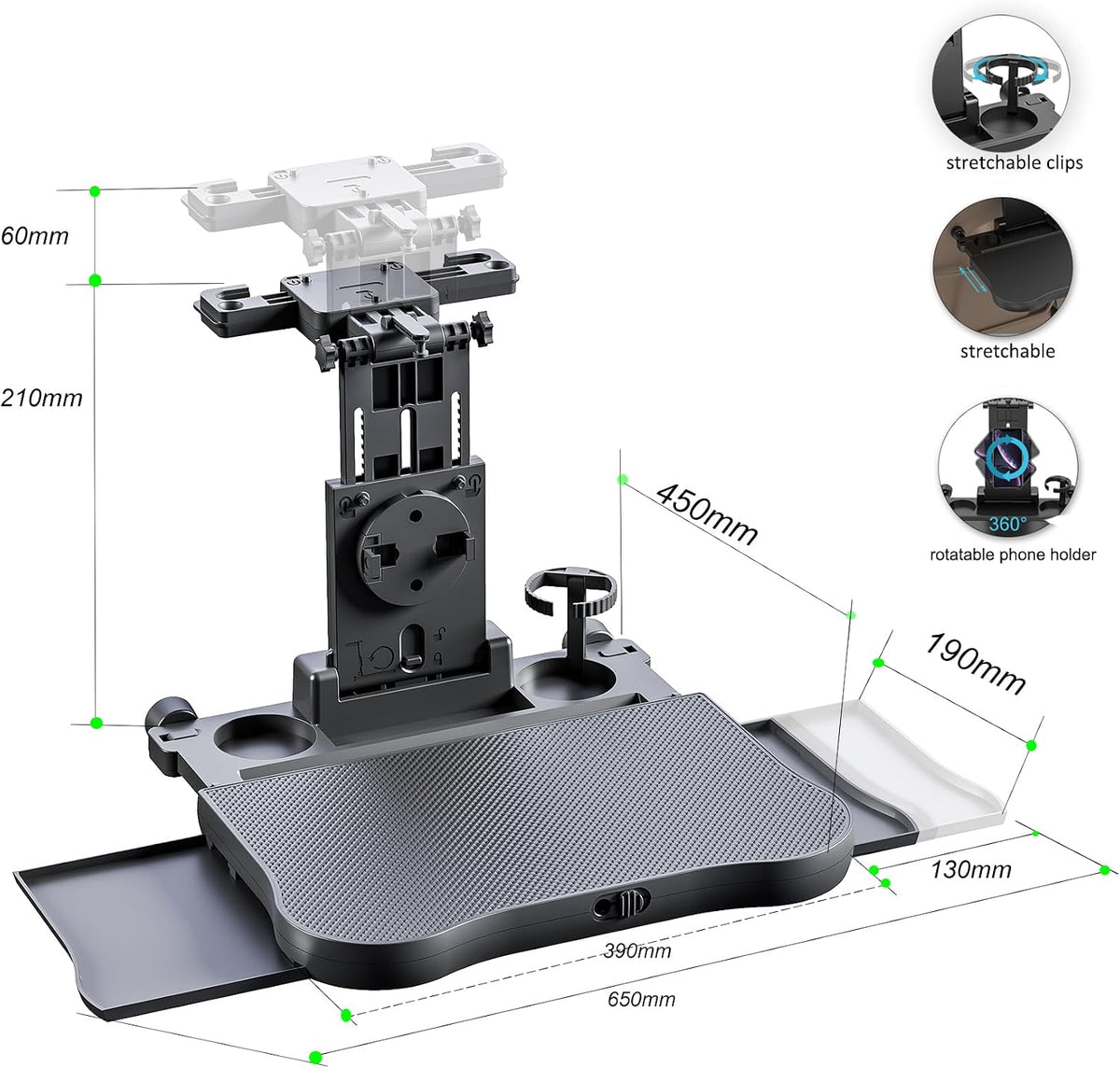 Car Steering Wheel Tray Back Seat Tray,Extension Steering Wheel Desk Car Food Eating Tray Table,Car Laptop Desk with Phone/Tablet/Cup Holder for SUVs,Trucks & Vans