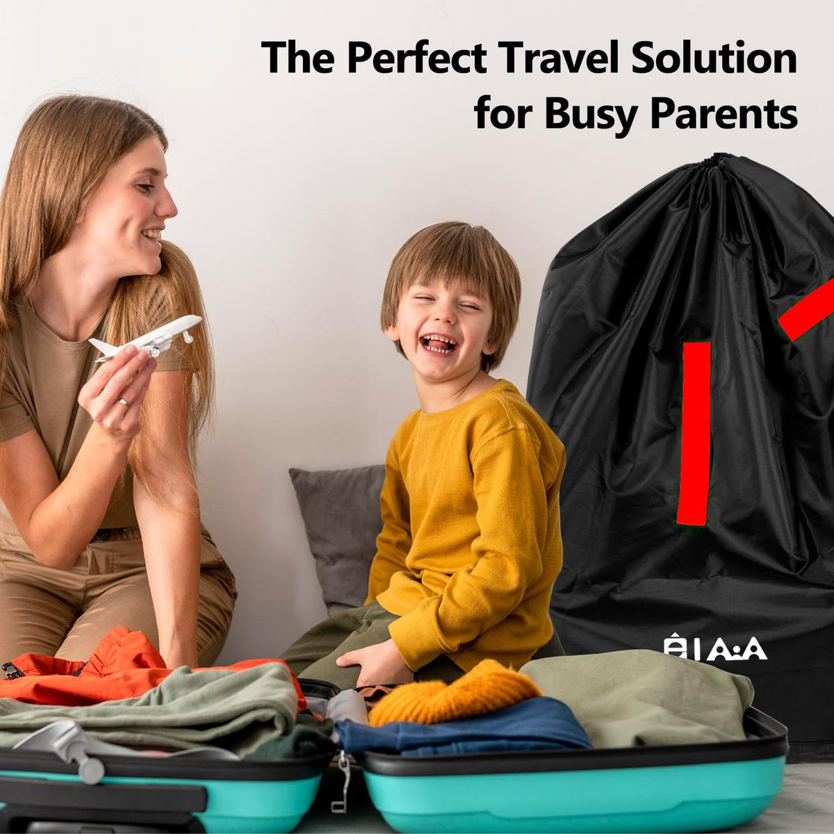 elaia Waterproof Car Seat Travel Bag for Airplane with Red Straps