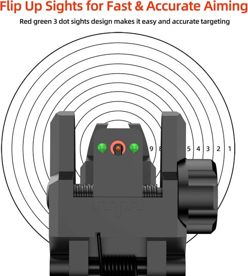 Fiber Optic Sights - Flip Up Front & Rear with Green/Red Dots | Tool-Free Adjustment
