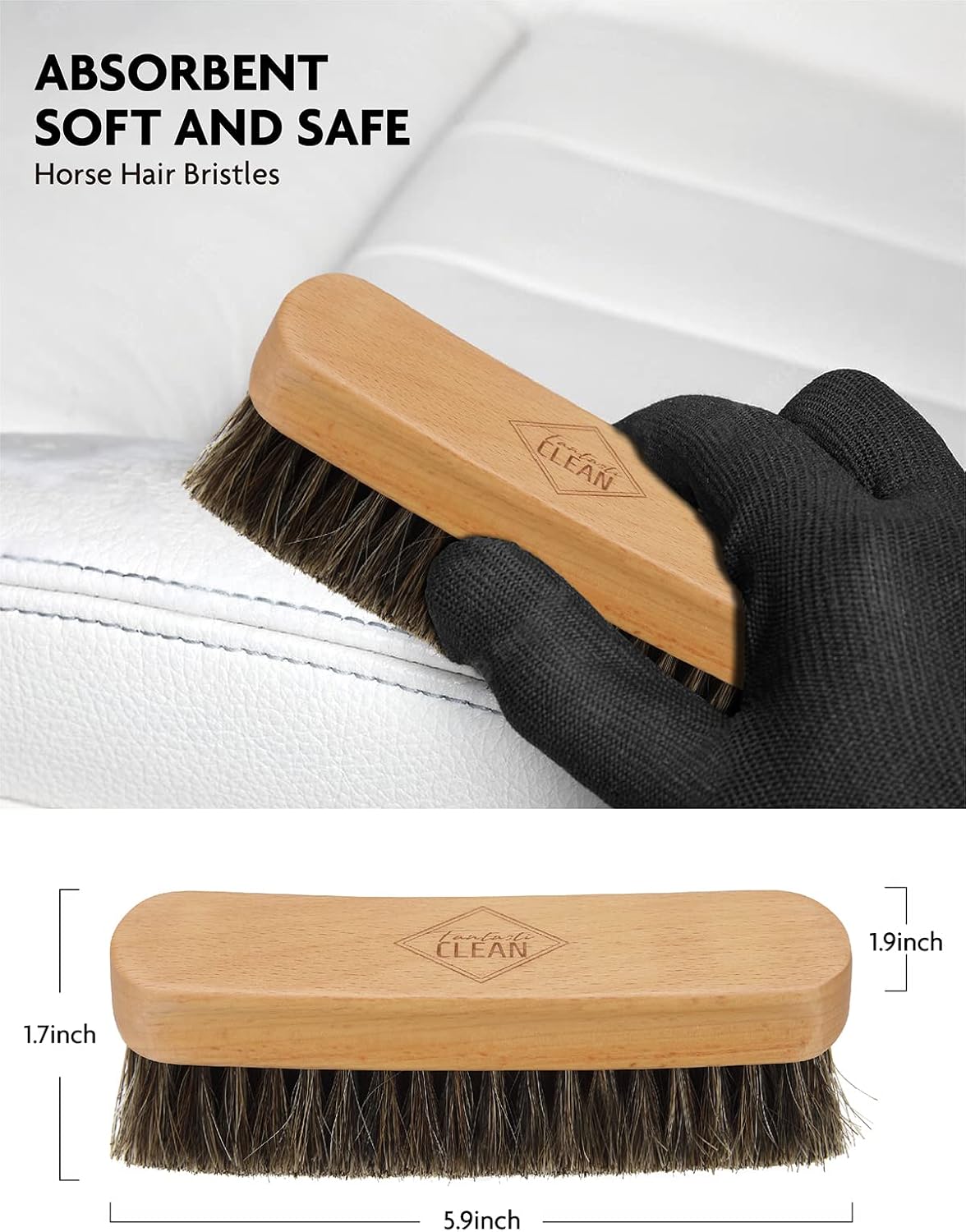 Fantasticlean 9PCS Car Interior Detailing Set, Microfiber Cloth & Applicator, Single-Head Detailing Brushes, Natural Bristles, Scratch-Free & Ultra-Soft for Seats Leather Care or Cleaning