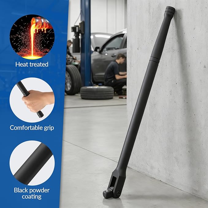 16-Inch Dual Drive Breaker Bar, 3/8" and 1/2" Drive, 360° Rotatable Head with Spring-Loaded Detent Ball