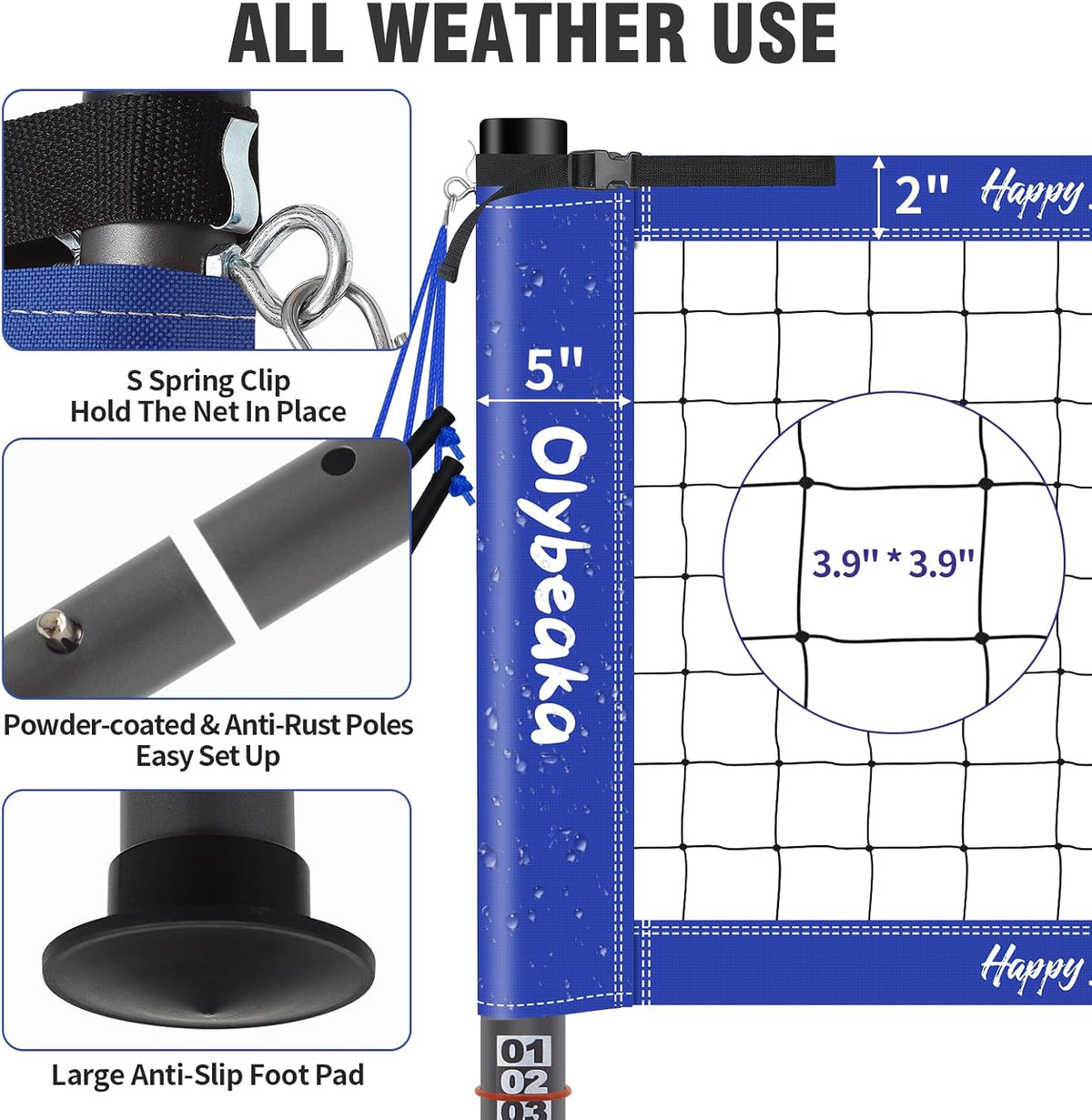 Skiennix 32ft Outdoor Volleyball Net Set - Adjustable Heavy-Duty Poles, Durable Net & Accessories