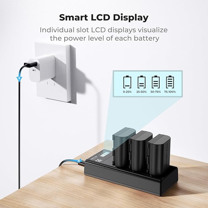 K&F CONCEPT 2600mAh LP-E6NH Battery and 3-Slot Battery Charger Compatible