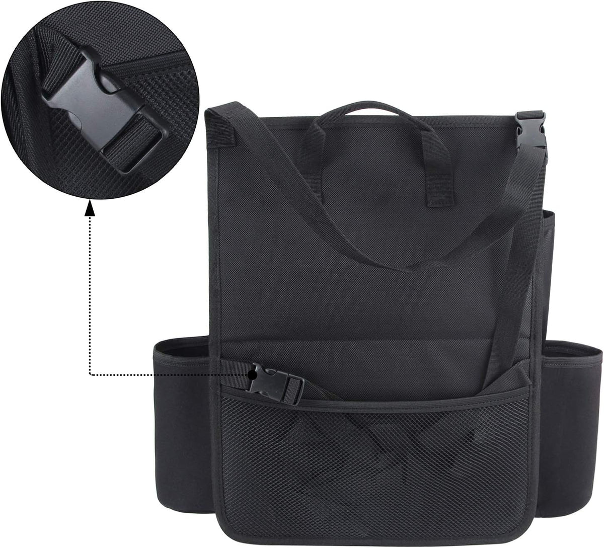 LUXJA Car Front Seat Organizer with Laptop and Tablet Storage Pockets, Car Seat Organizer with Back Adjustable Straps, Black