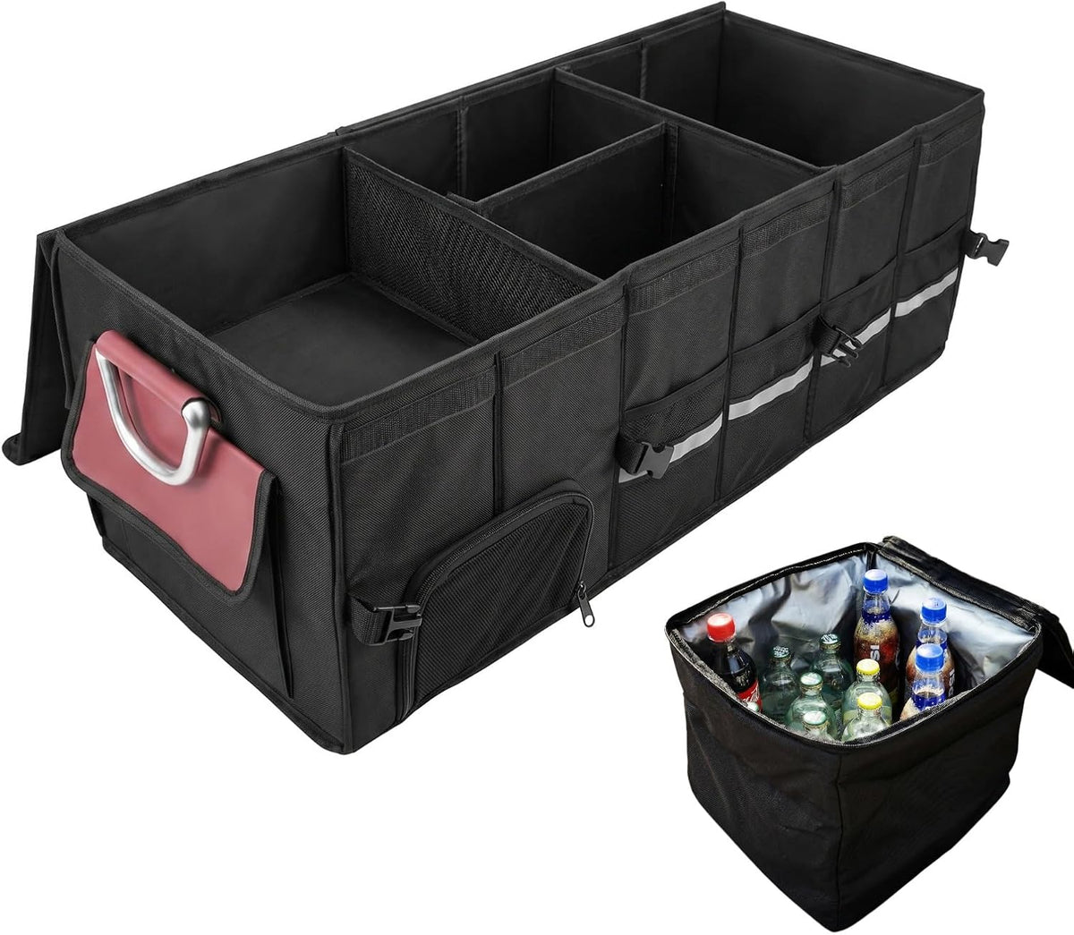 J&J Extra Large Collapsible Car Trunk Organizer With Cooler Bag | L:35.4" ,112L Car Trunk Organize,31.5L Cooler Bag,1680D oxford fabric, durable material,Suitable for SUV and Truck