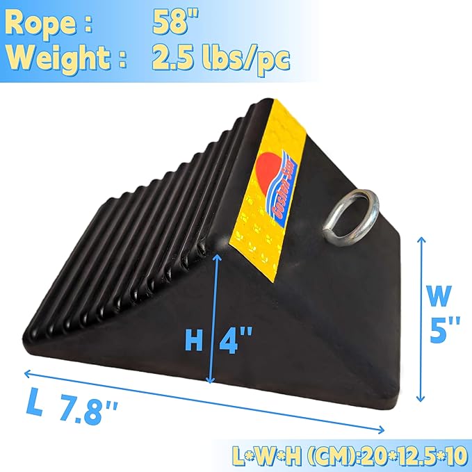 Goshen Sun- Heavy Duty Rubber Wheel Chocks with Reflective Strips - Set of 4 (7.8x5x4) /Wheel Wedge/Tire Stop Block/Curb Parking Stopper/Parking Aid,All-Weather, Non-Slip/Wear-Resistant,SUV