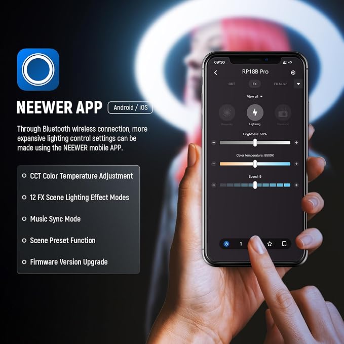 NEEWER 18 inch Ring Light with Tripod Stand and Phone Holder, Ultra Thin Video