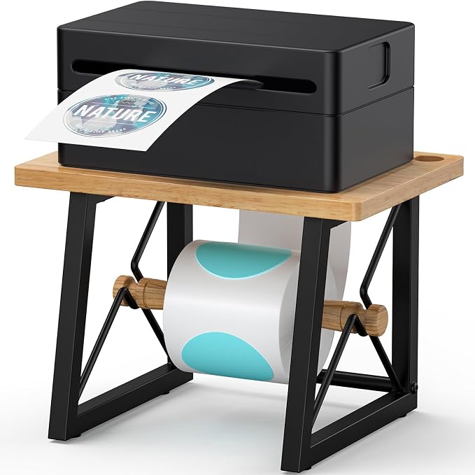 Label Holder for Rolls and Fan-fold Labels, Wooden Label Stand for Shipping