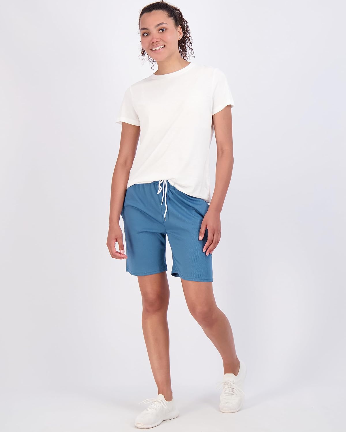 Real Essentials Women's 7" Mesh Bermuda Athletic Shorts - Quick-Dry Workout Shorts with Pockets | Plus Size Available