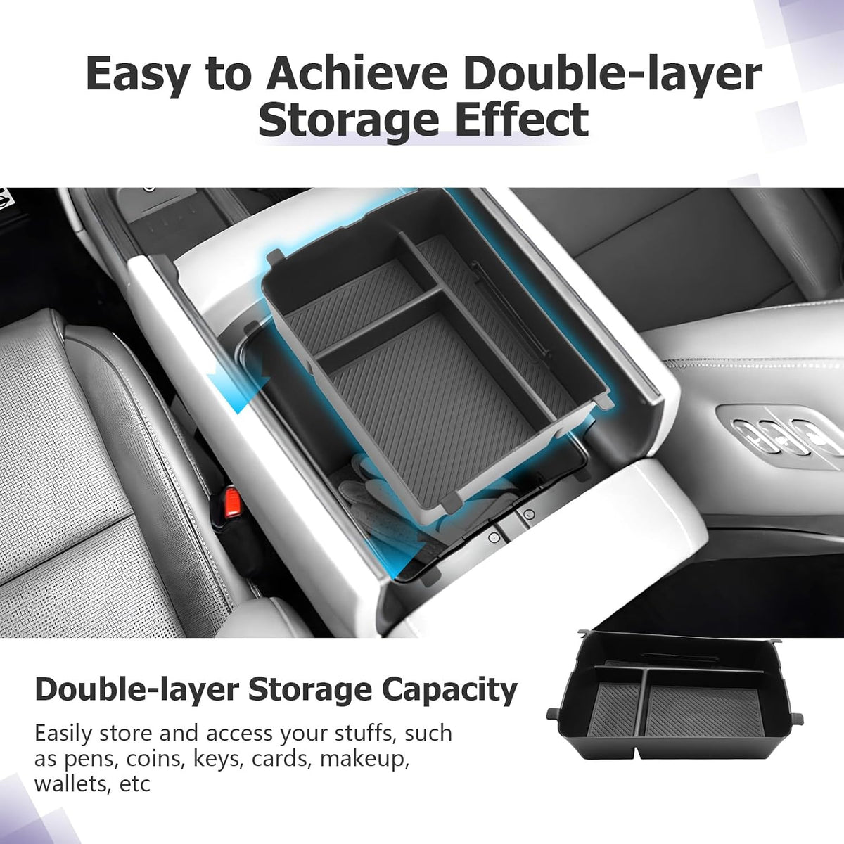 LUWU 2026 Palisade Accessories for 2026 Hyundai Palisade Accessories Palisade LX3 Lower Center Console Organizer, Armrest Console Tray Storage Box Black 3-Pack (Only for 7-Seat)