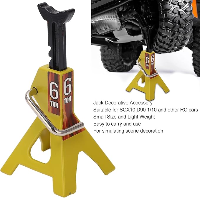 Simulation Jack Stand 75mm~102mm Adjustable Height RC Jack Stand Climbing Car Simulation Decorative Accessory Mini Lifting Jack for SCX10 D90 1/10 RC Car(Yellow)