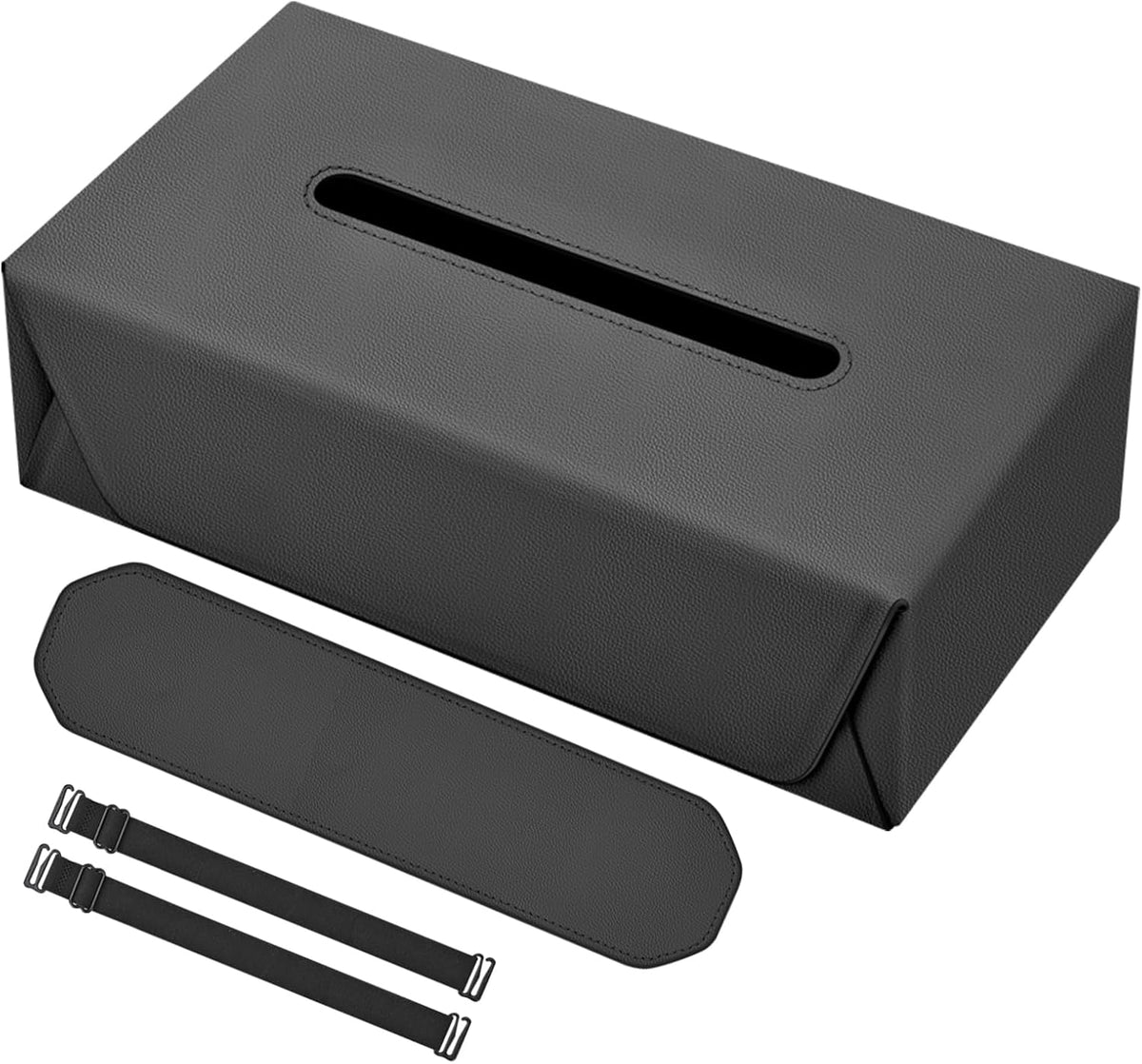 Car Tissue Holder with Magnetic & Strap Mount, Black, 1 Pack