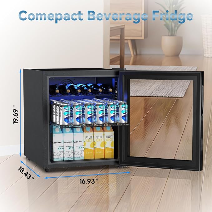 Velivi Mini Fridge with Glass Door-Small Fridge Desk Beverage Cooler for Beer Drinks 1.4 Cu.Ft Countertop Beverage Fridge with Adjustable Shelves, Led Light for Bedroom/Office/Dorm (Black) | Beer Drinks Fridge 1.4 Cu.Ft Countertop Beverage Fridge with ...