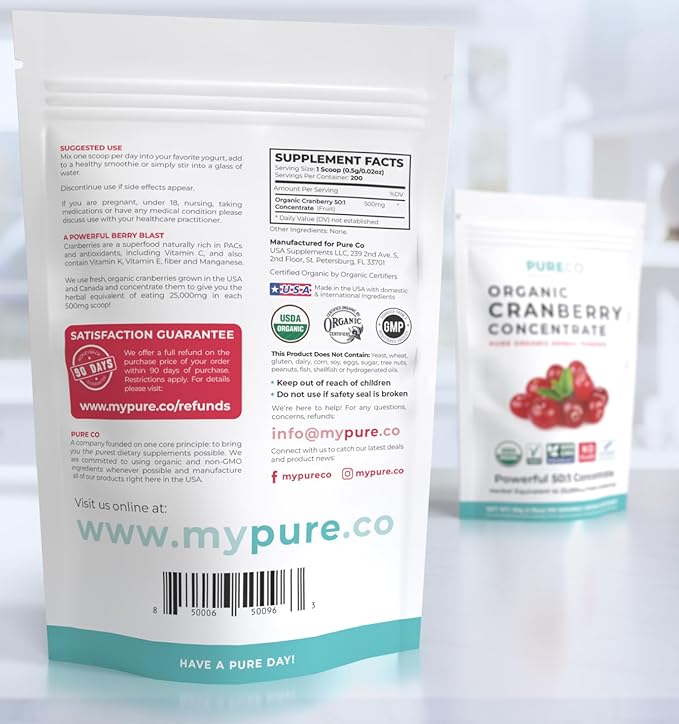 USDA Cranberry Powder Organic Certified - Organic Cranberry Juice Concentrate Support Urinary Tract Health for Women & Men - Pure Cranberry Concentrate Vegan Non-GMO & Filler Free (200 Servings)