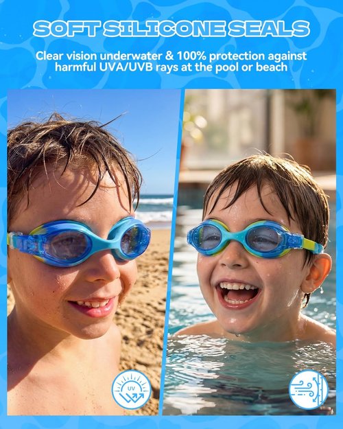 Aegend Swim Goggles for Kids | Anti-Fog Comfort Fit for Ages 3-8 - Perfect for Boys & Girls