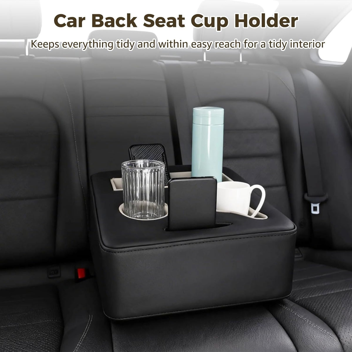 Back Seat Cup Holder for Car, Universal Truck Bed Organizer, Automotive Bottle Holder Tray, Boat Couch Expander Tray for Snacks, Phone, Remote