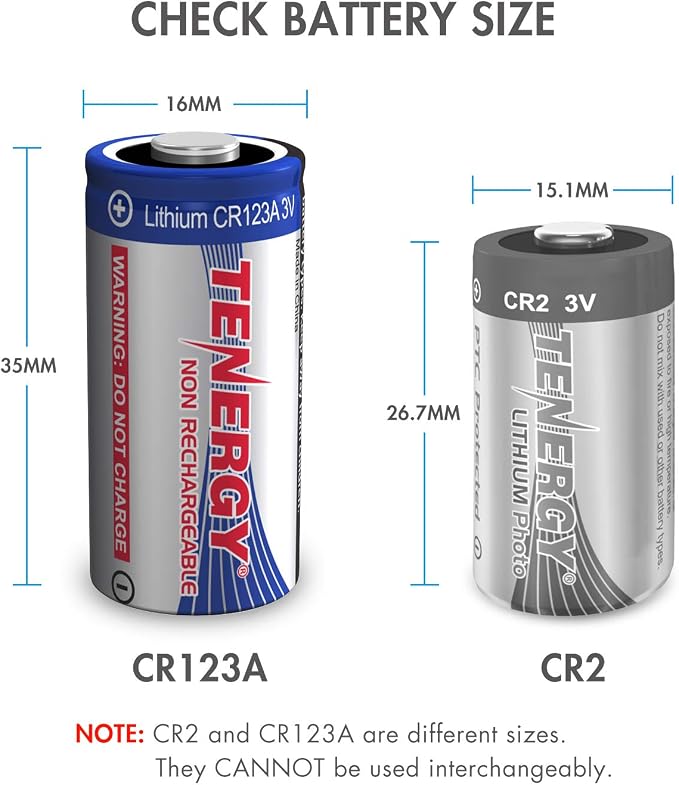 Tenergy 3V CR123A Lithium Battery, High Performance CR123A Cell Batteries PTC