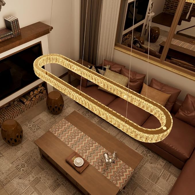 HAIXIANG Crystal 59 Inch Long Chandelier Modern Dimmable LED Chandeliers