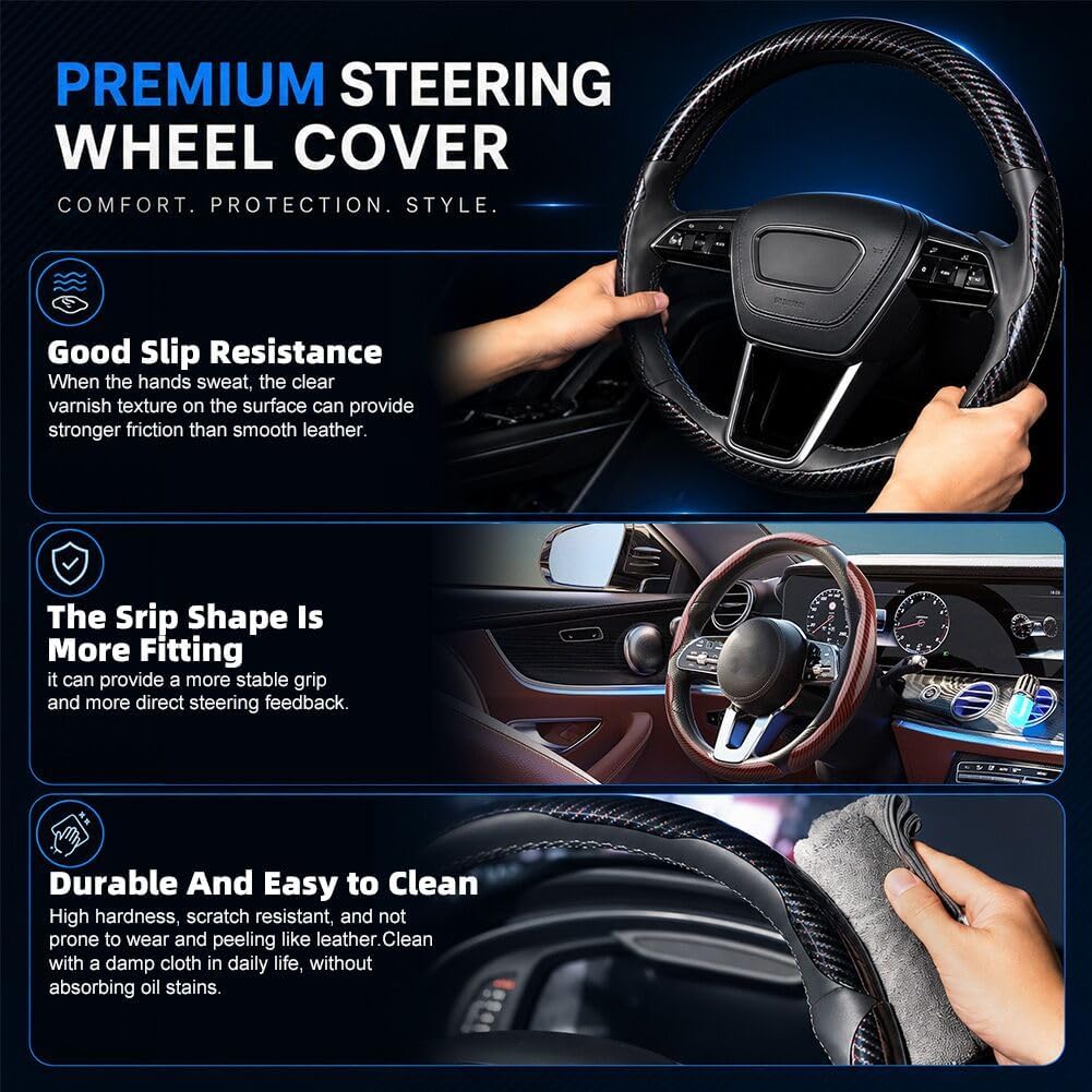 Carbon Fiber Steering Wheel Cover 3PCS Fit for 14–16 Inch Wheels